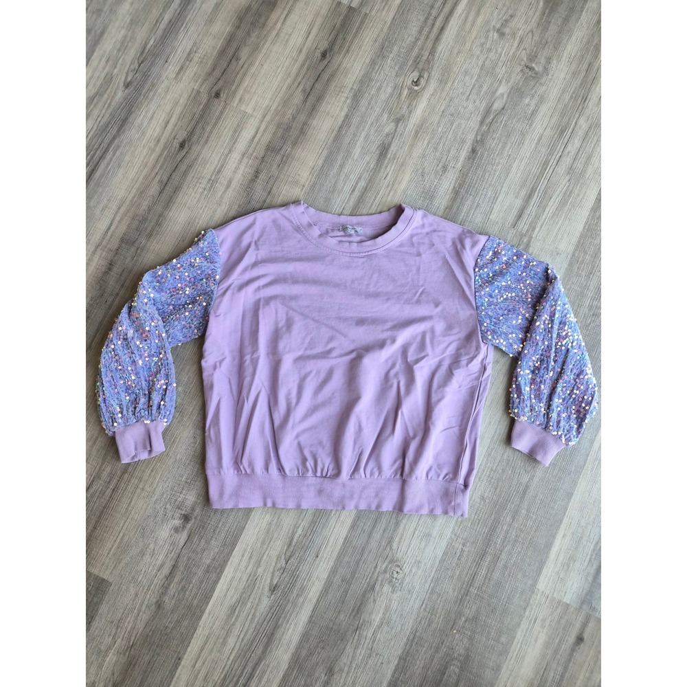 White Birch Lavender Purple Sequin Puff Sleeve Sweatshirt T24821XL Small